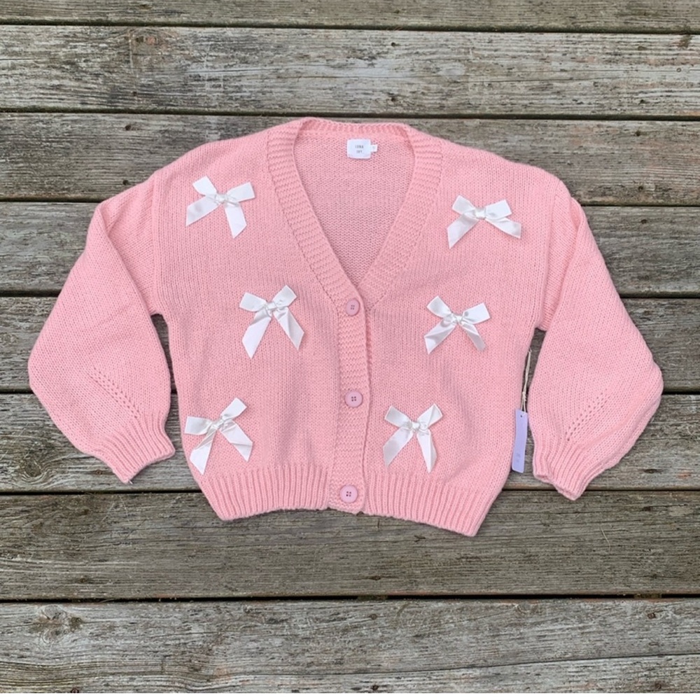 🎀 NWT Luna Ivy Pink Cream Bow Coquette Cardigan Sweater 🎀